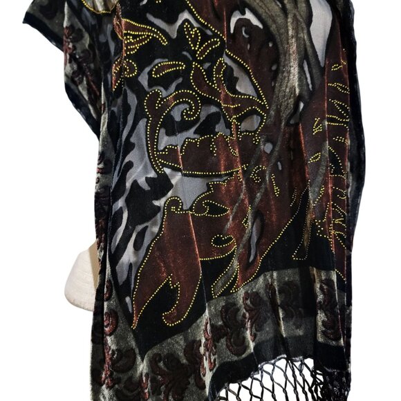 Velvet Burnout Silk Scarf Floral Art Deco Style Wrap Shawl Fringe - Picture 8 of 11